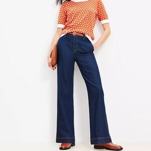 Women’s LOFT High Rise The Wide Leg Dark Wash Denim Jeans NWOT Size 2 EU 26